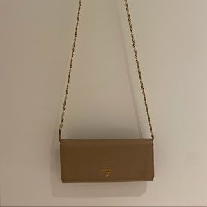 Prada Saffiano Metal Chain Wallet in Cammeo